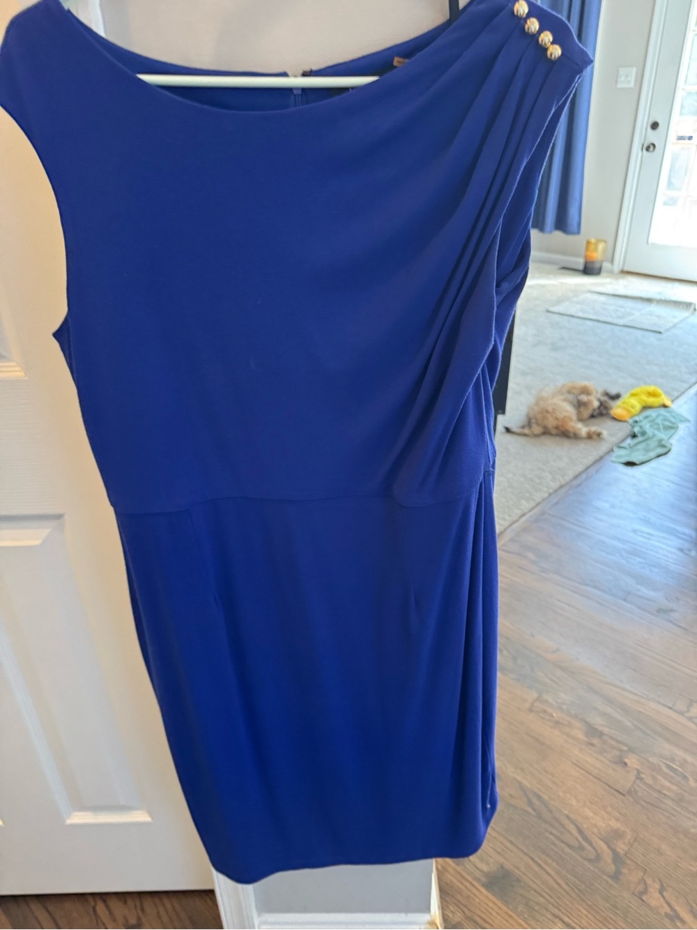Ellen Tracy Royal Blue Dress with Gold Button Detail
